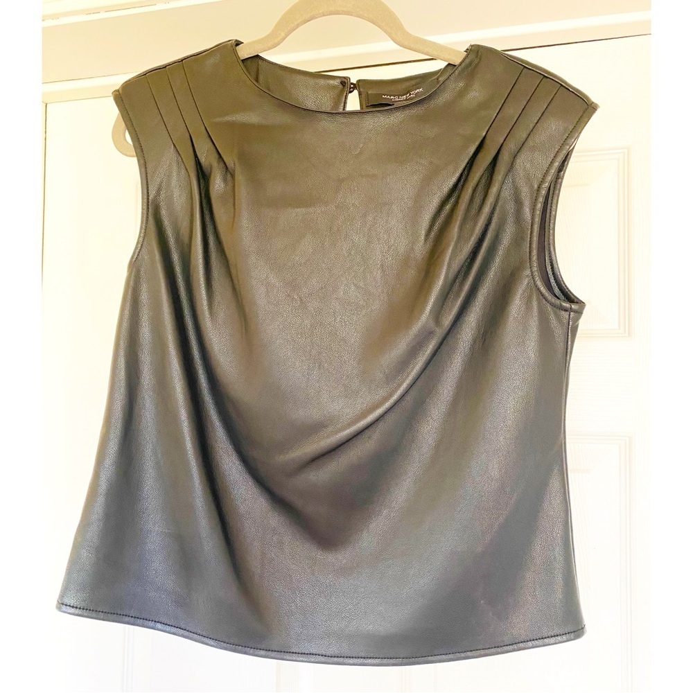 NWT Marc New York Black Faux Leather Sleeveless Blouse in Size Small - Picture 1 of 7